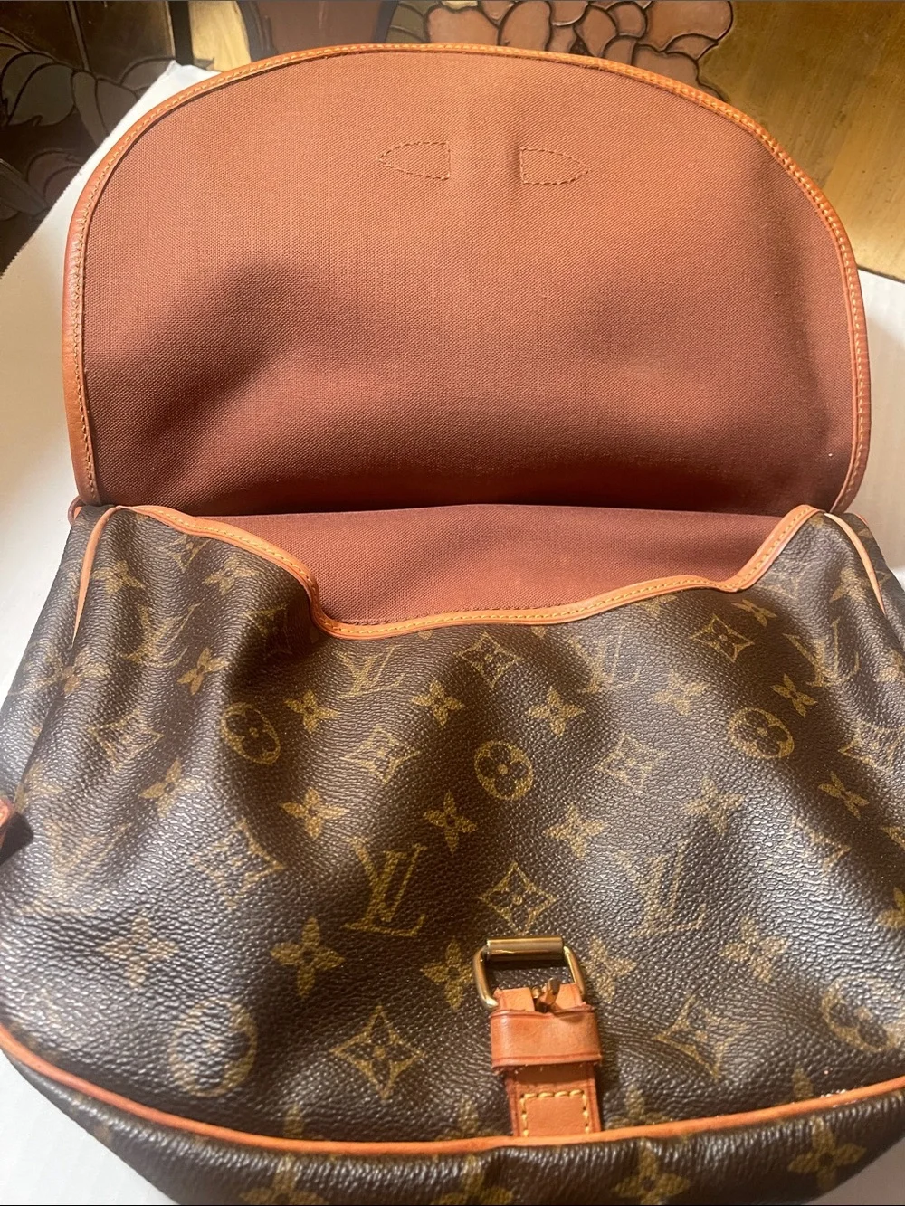 Louis Vuitton Brown Monogram Canvas Crossbody with Tan Leather Strap